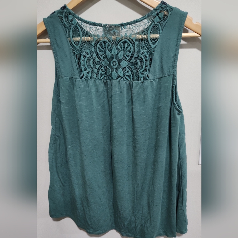 Knox Rose Women’s Green Embroidered Tank Top Lace Sleeveless Blouse, Size M - Picture 3 of 5